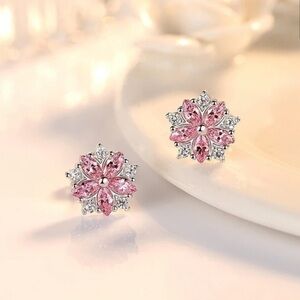 925 Sterling Silver Pink Flower Earrings